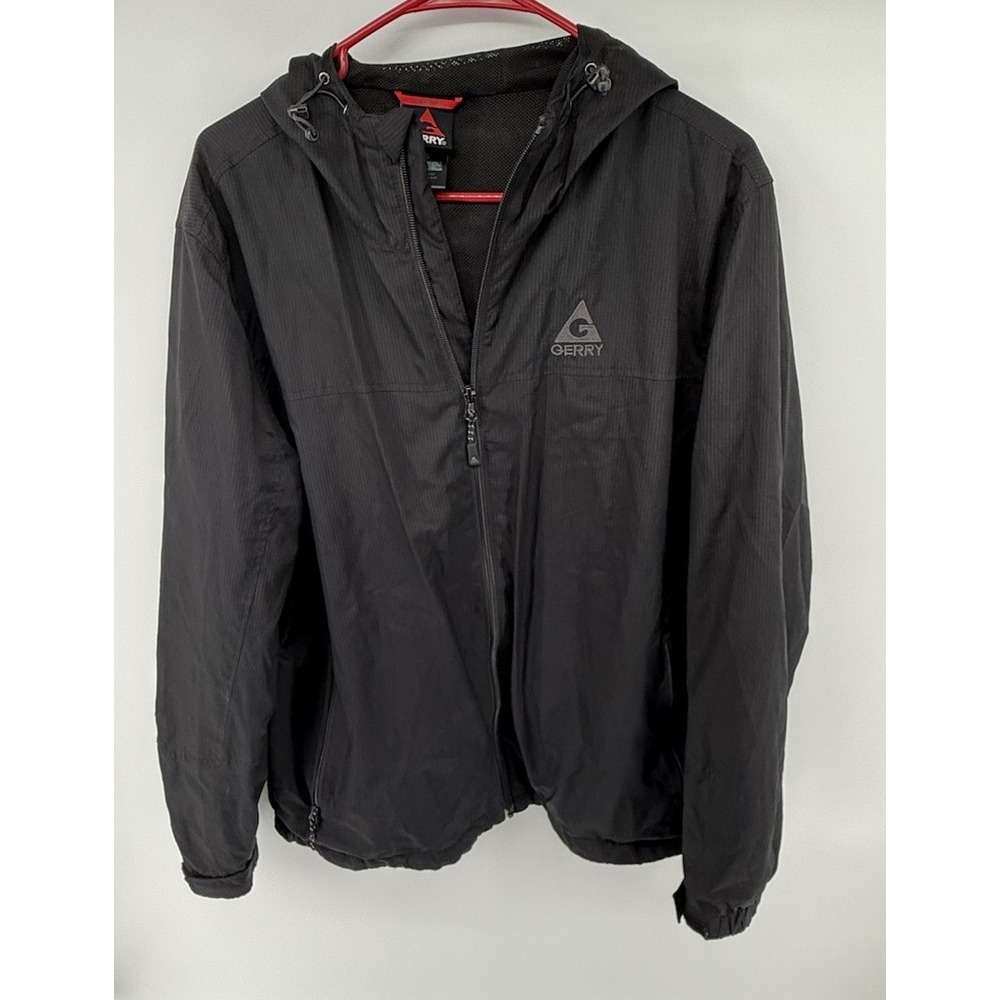 Gerry Men's Lightweight Hooded Windbreaker Jacket Black Size Large Full Zip